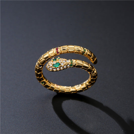 Anillo de serpiente de Color dorado a la moda para mujer y niña, anillo de dedo de circonia cúbica brillante exquisito ajustable, regalo de joyería de boda