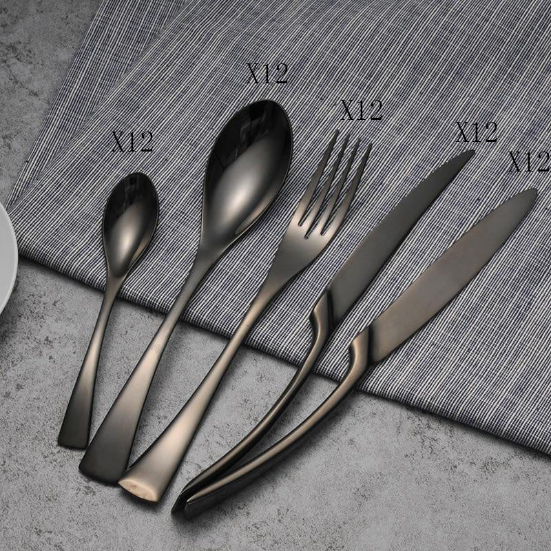 4PCS Set Black Stainless Steel Cutlery Korean Dinnerware Set Gifts Mirror Polishing Silverware Sets Scoop Knife and Fork Sets