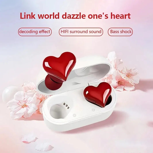 Nuevo diseño inalámbrico en forma de corazón para niñas, auriculares inalámbricos con Bluetooth, aspecto bonito y moderno 