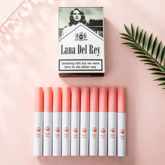 10pcs Lana Del Rey Lipstick Non Sticky Set Creative Cigarettes Lipstick Long Lasting Waterproof Lip Gloss Invigorating Lip Stain